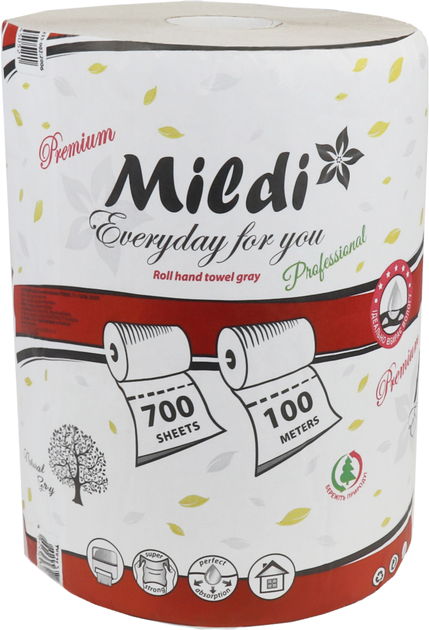 Рушники паперові "Mildi Premium" 100 метрів 700 відривів сірі